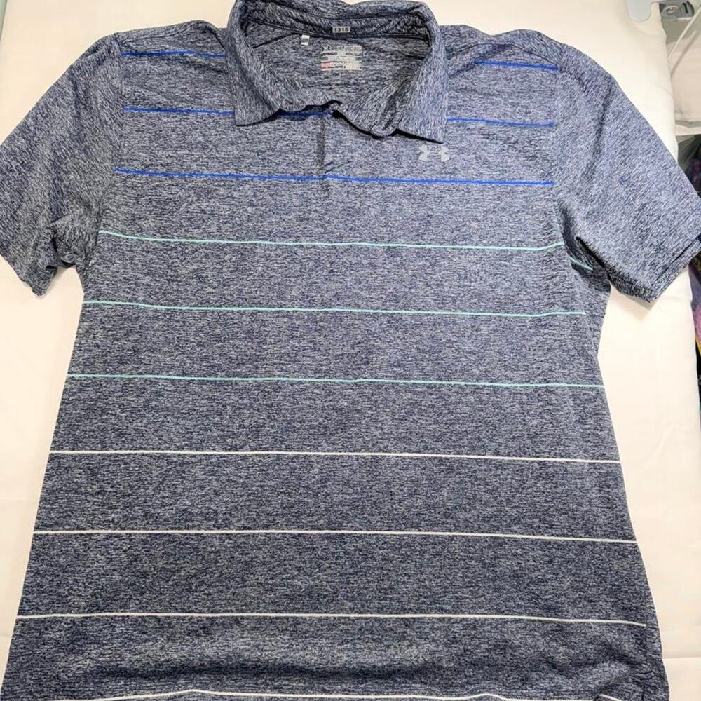 Under Armour blue and gray striped polo shirt in 2XL - Picture 2 of 5